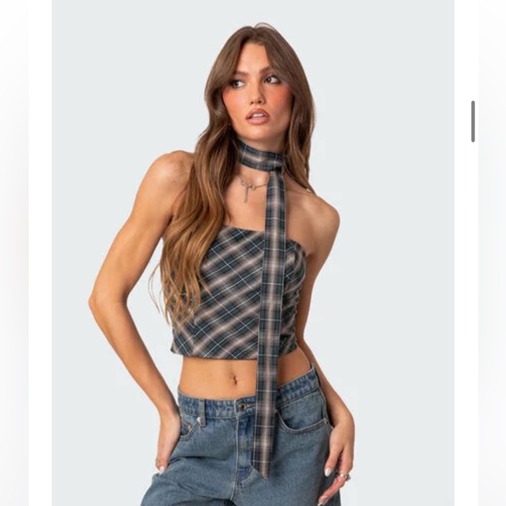 EDIKTED NWT Women's Plaid two piece scarf corset